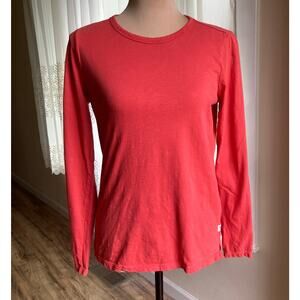 Toad&Co Primo Long Sleeve Crew Top Women Salmon Orange Organic Cotton Side Slit